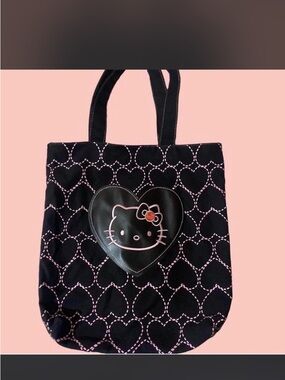 Hello Kitty Black Tote with Pink Heart Stitching
